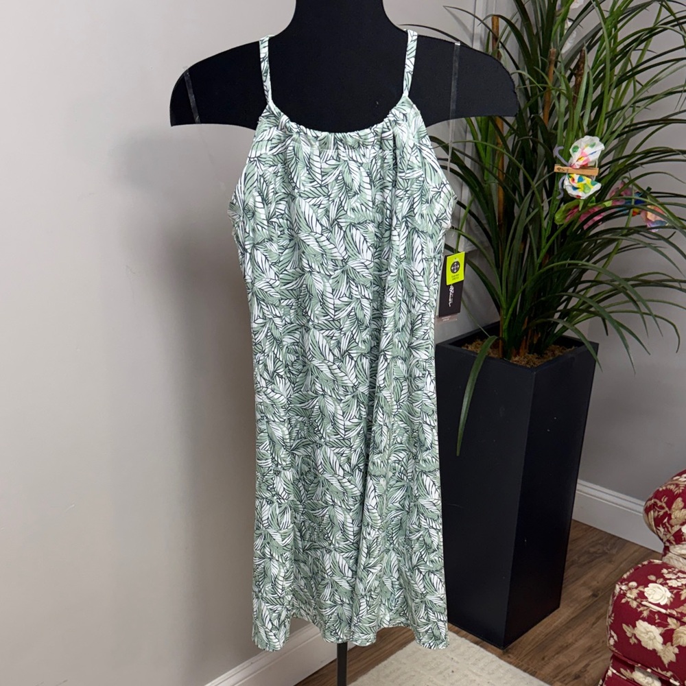 Eddie Bauer Green Leaf Print Midi Dress